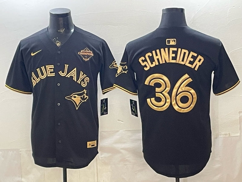 Toronto Blue Jays #36 Davis Schneider Blue Jays Black Gold 5 Edition Baseball Jersey baseball jersey product view 1
