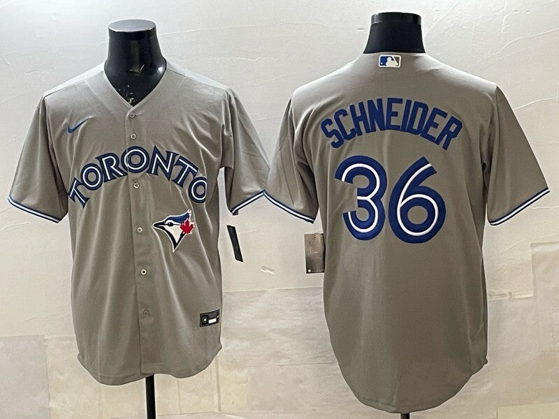 Toronto Blue Jays #36 Davis Schneider Grey Blue Jays Adult Baseball Jersey baseball jersey product view 1