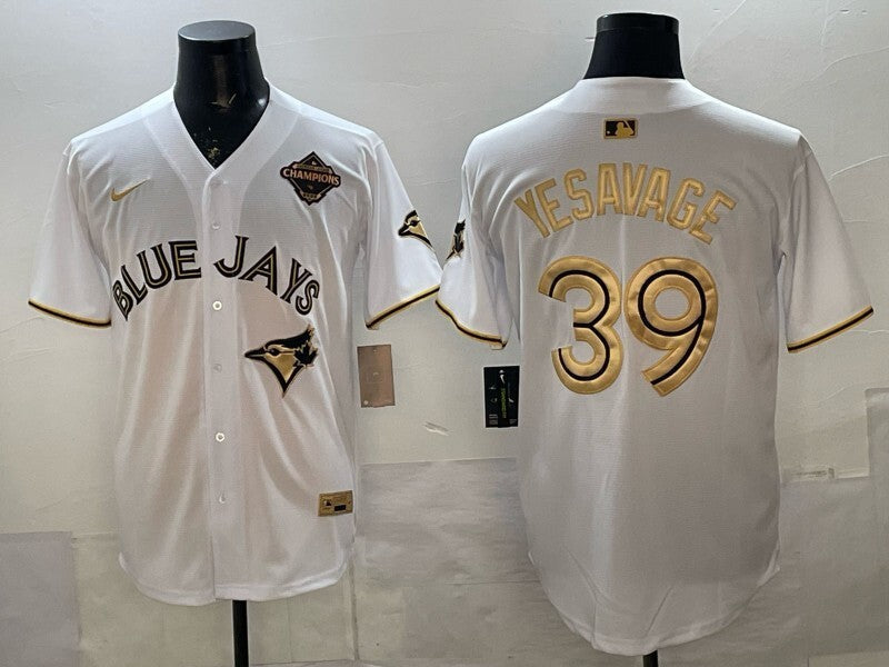 Toronto Blue Jays #39 Trey Yesavage Blue Jays Retro 5 Gold Text Baseball Jersey baseball jersey product view 1