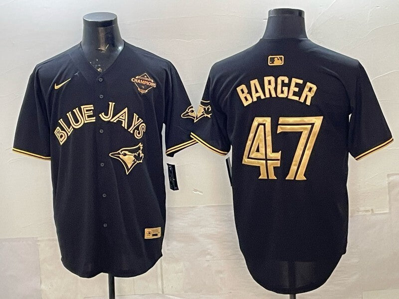 Toronto Blue Jays #47 Addison Barger Blue Jays Retro 5 Gold Text Style 2 Baseball Jersey baseball jersey product view 1