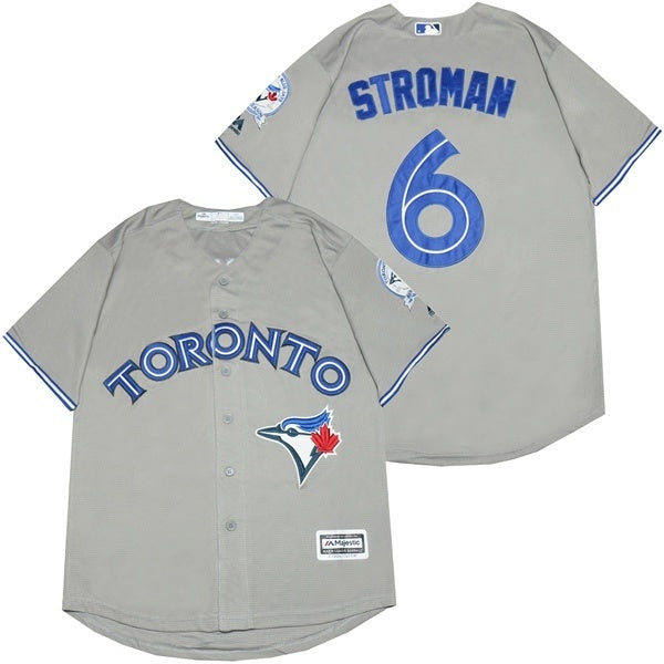 Toronto Blue Jays #6 Marcus Stroman Blue Jays 6 Gray Fan Baseball Jersey baseball jersey product view 1