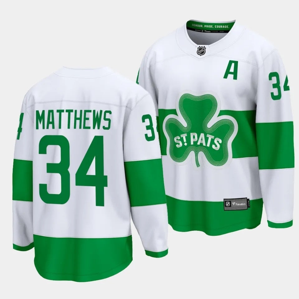 Toronto Maple Leafs #34 Auston Matthews 2024 St. Patricks Alternate White Jersey Hockey Jersey hockey jersey product view 1