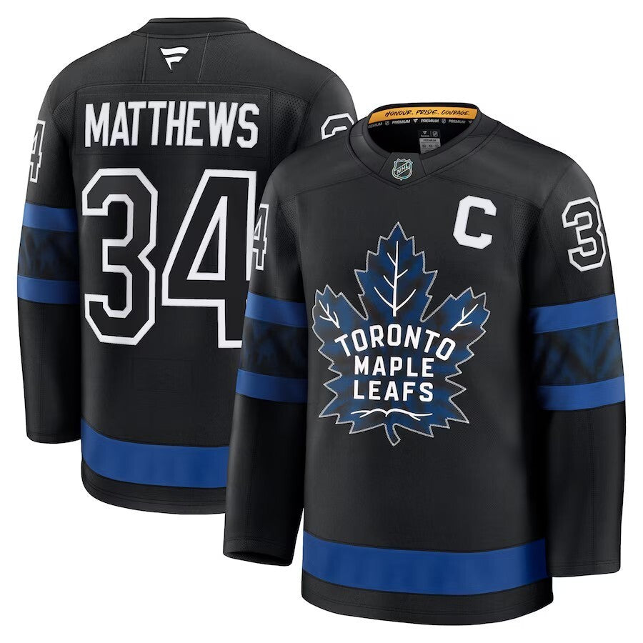 Toronto Maple Leafs #34 Auston Matthews Captain Patch Alternate Premium Jersey - Black Hockey Jersey hockey jersey product view 1