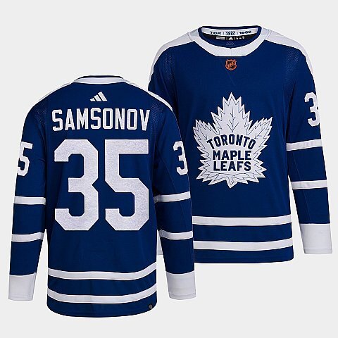 Toronto Maple Leafs #35 ilya-samsonov-blue-2022reverse-retro-2.0-authentic-primegreen-jersey hockey jersey product view 1