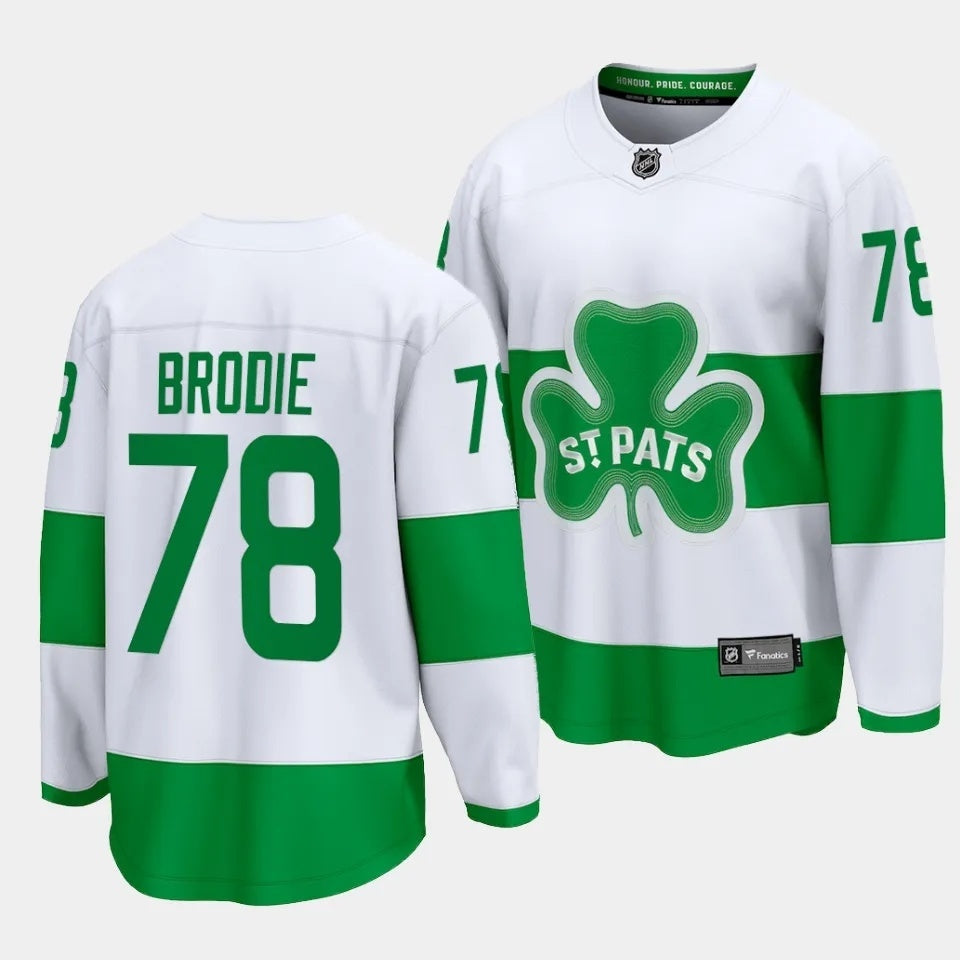 Toronto Maple Leafs #78 T.J. Brodie 2024 St. Patricks Alternate White Hockey Jersey hockey jersey product view 1