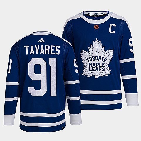 Toronto Maple Leafs #91 john-tavares-blue-2022reverse-retro-2.0-authentic-primegreen-jersey hockey jersey product view 1