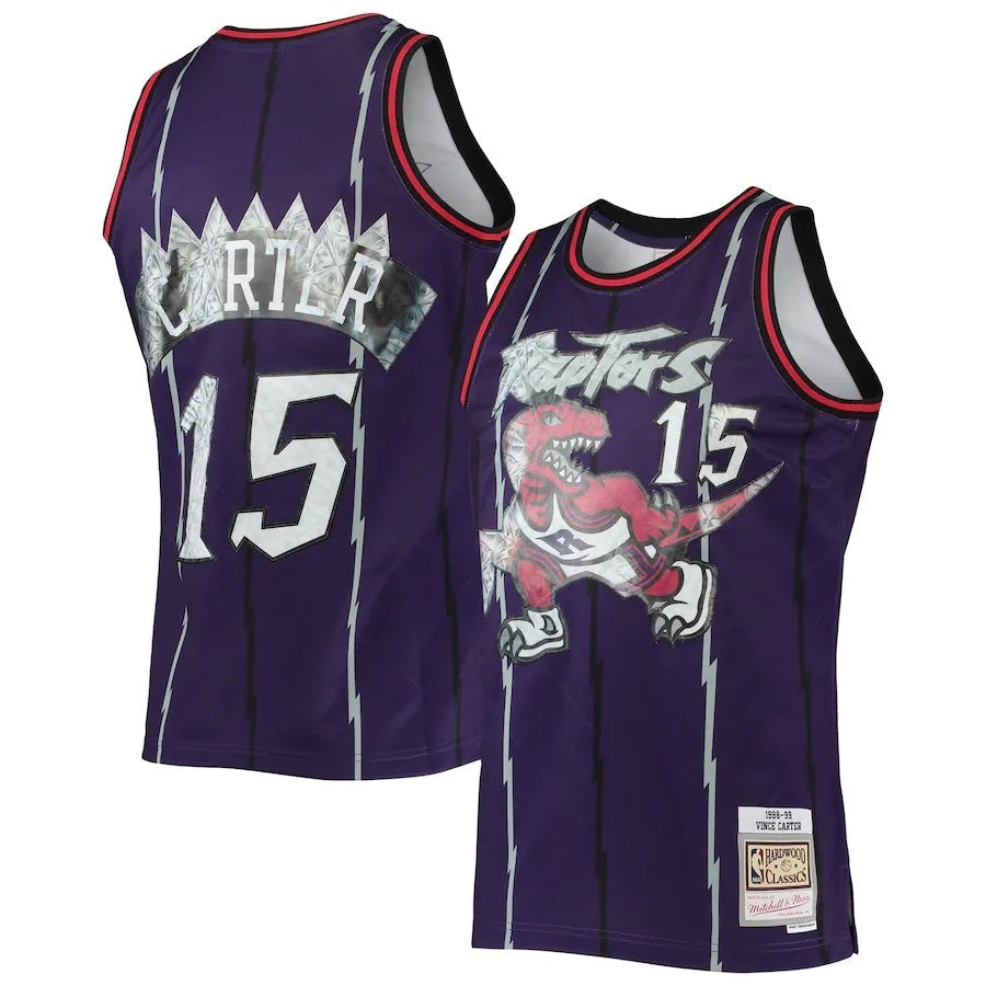 Toronto Raptors #15 Vince Carter Mitchell & Ness 1998-99 Hardwood Classics 75th Anniversary Diamond Swingman Jersey - Pu basketball jersey product view 1