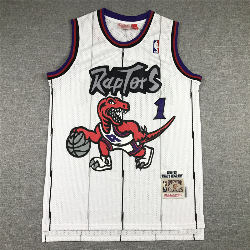 Toronto Raptors #1 McGrady MN Raptors 1 White Big Dragon Retro Logo Style 4 Basketball Jersey basketball jersey product view 1