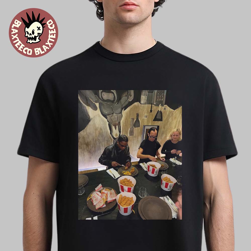 Travis Scott And Rick Owens Eating KFC Together Photo T-Shirt Unisex T-shirt, Sweatshirt, Hoodie, Long Sleeve Tee - T-Shirt, Sweatshirt, Hoodie