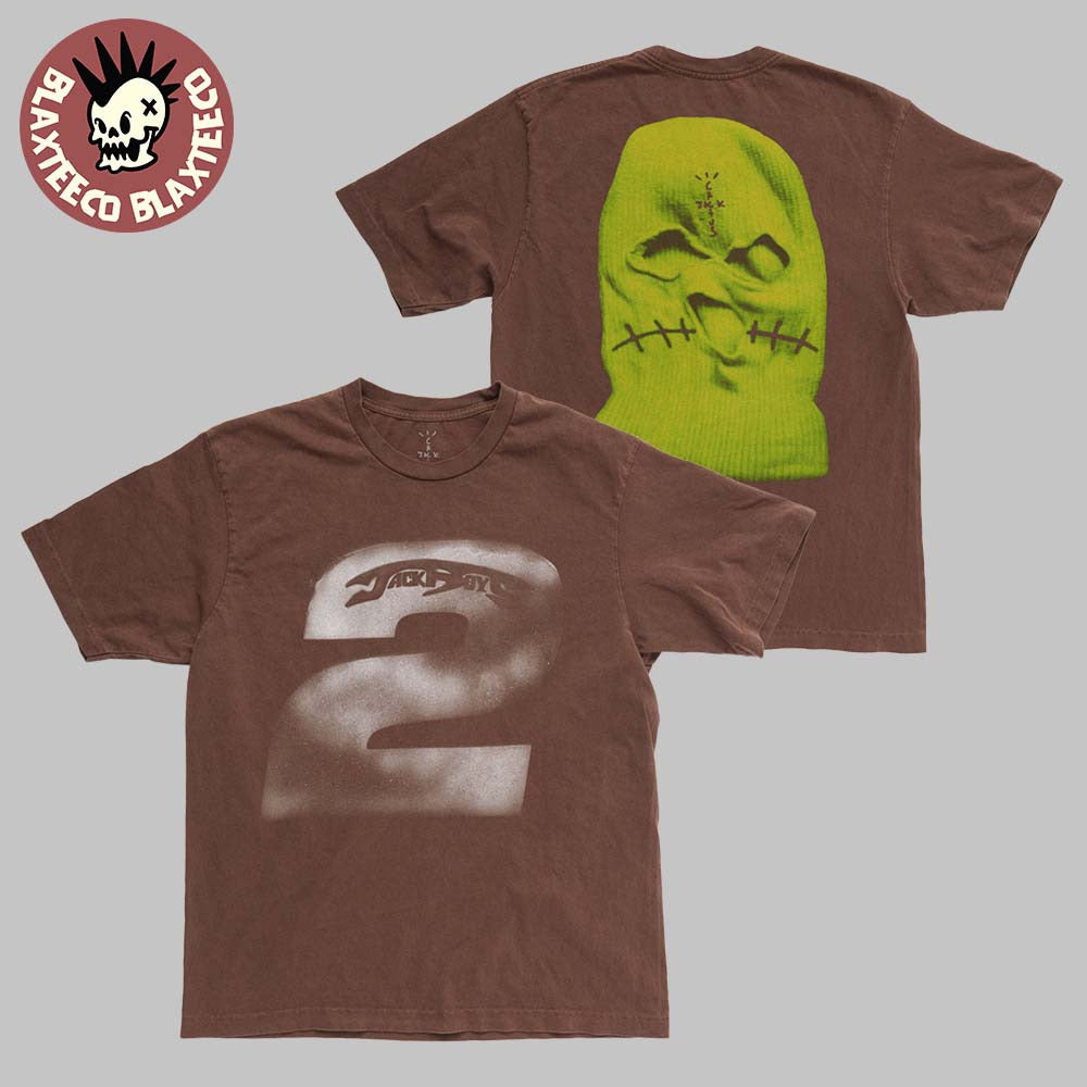 Travis Scott Jackboys 2 Merch Neon Mask Two Sided Brown T-Shirt Unisex T-shirt, Sweatshirt, Hoodie, Long Sleeve Tee - T-Shirt, Sweatshirt, Hoodie