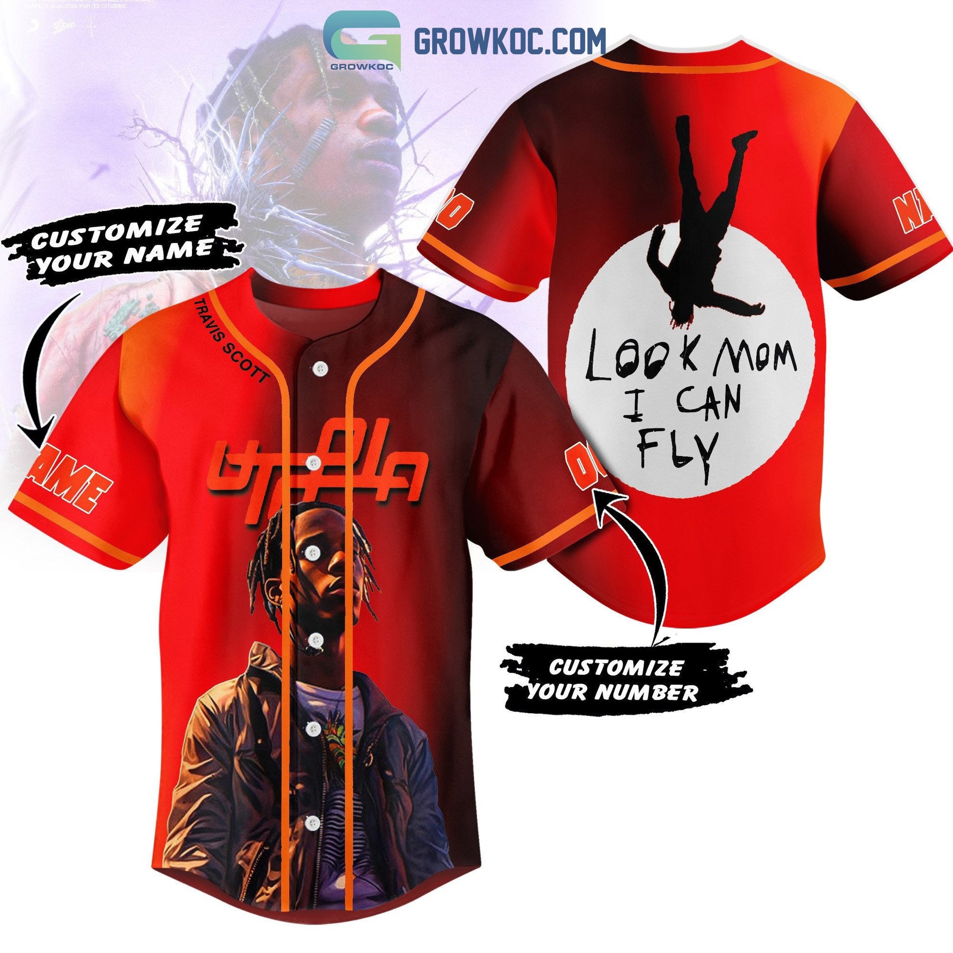 Travis Scott Look Mom I Can Fly Personalized Baseball Jersey baseball jersey product view 1