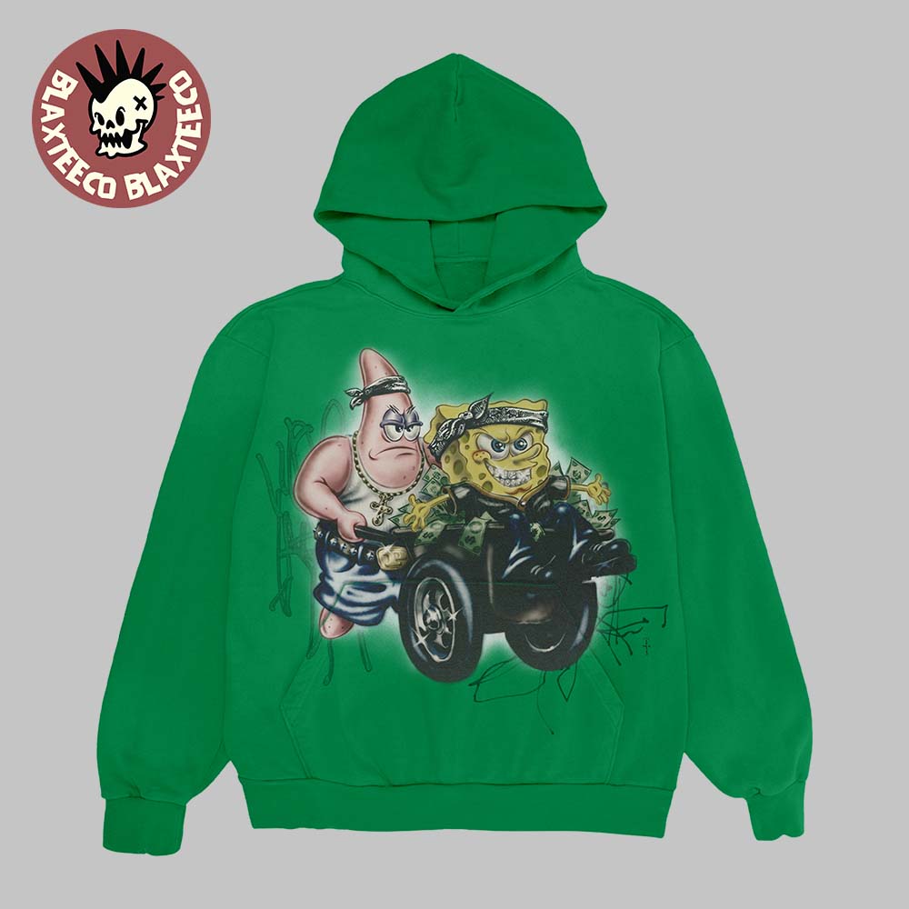 Travis Scott X Spongebob Collection Strongebob And Patrick Star Gangsters Fancy Life Green Hoodie - T-Shirt, Sweatshirt, Hoodie