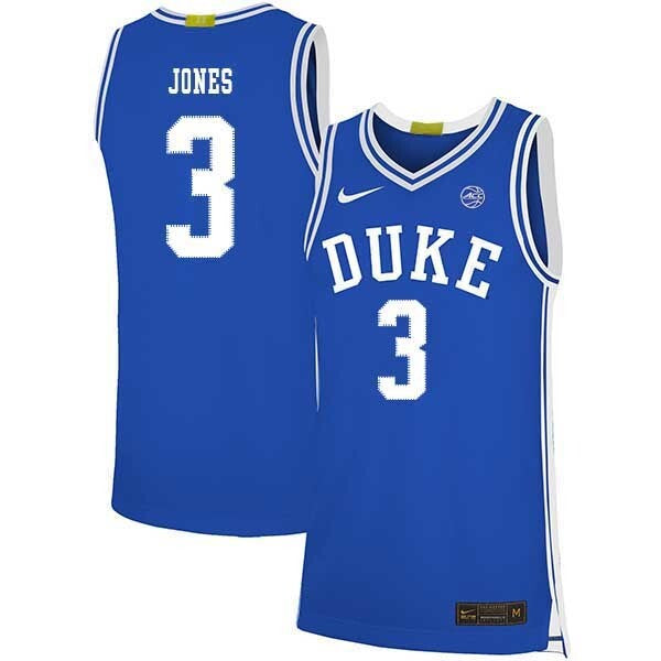 Tre Jones 3 Blue College Football Jersey football jersey product view 1