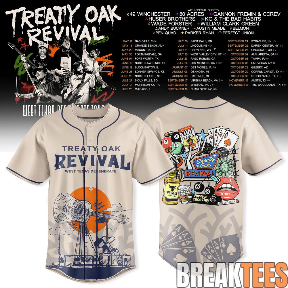 Treaty Oak Revival West Texas Degenerate Tour 2026 Baseball Jersey baseball jersey product view 1