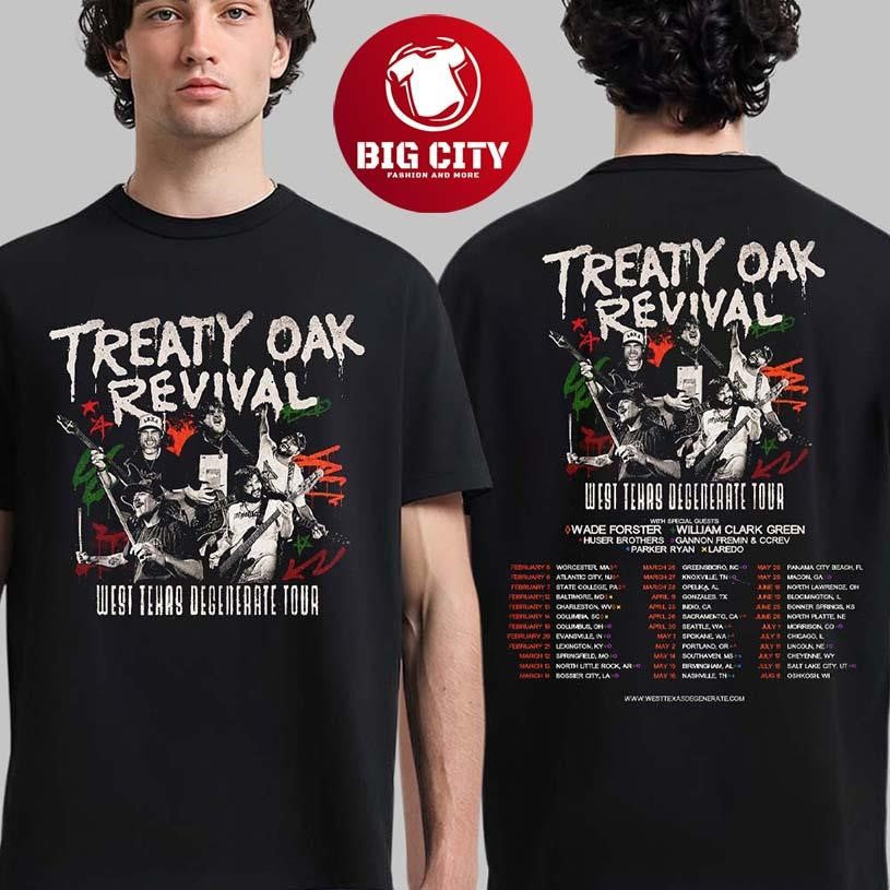 Treaty Oak Revival West Texas Degenerate Tour 2026 North American City Dates Two Sided Shirt - T-Shirt, Sweatshirt, Hoodie