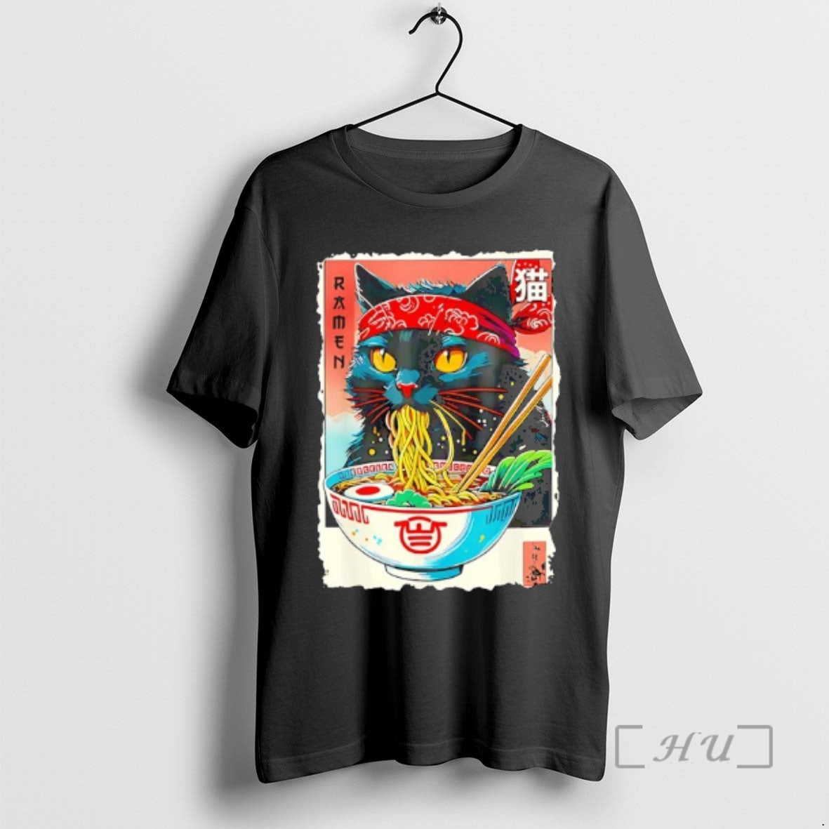 Trending Black Cat Weaing Headband And Eating Ramen Japanese Kawaii - T-Shirt, Sweatshirt, Hoodie