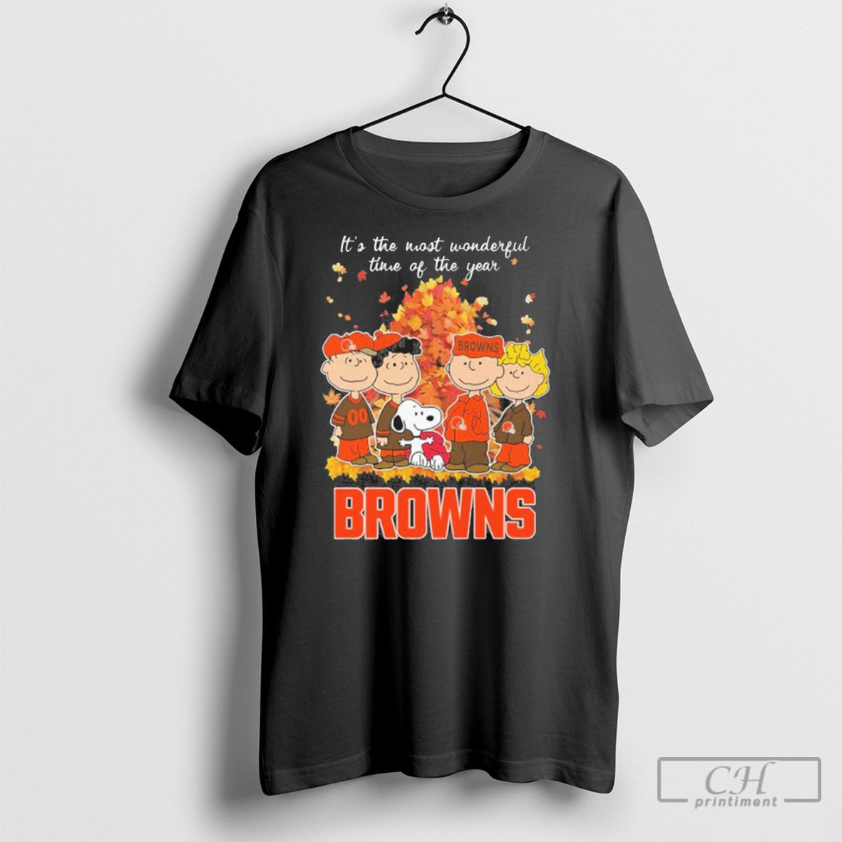 Trending Cleveland Browns And Peanuts Character Its The Most Wonderful Time Of The Year Unisex T-shirt, Sweatshirt, Hoodie, Long Sleeve Tee - T-Shirt, Sweatshirt, Hoodie