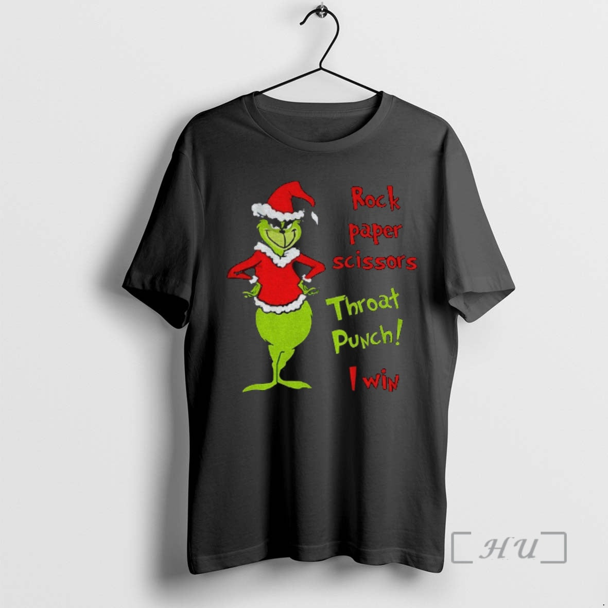 Trending Grinch Santa Hat Rock Paper Scissors Throat Punch I Win Christmas Premium T Shirts - T-Shirt, Sweatshirt, Hoodie