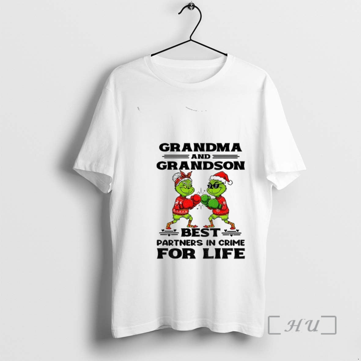 Trending Grinch Boxing Grandma And Grandson Best Partners In Crime For Life Premium T Shirts - T-Shirt, Sweatshirt, Hoodie