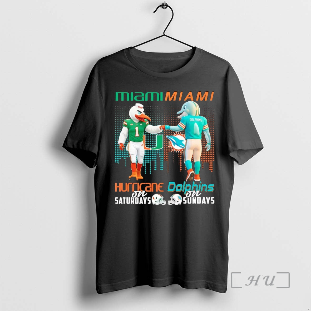 Trending Miami Hurricane On Saturdays Miami Dolphins On Sundays Mascot - T-Shirt, Sweatshirt, Hoodie