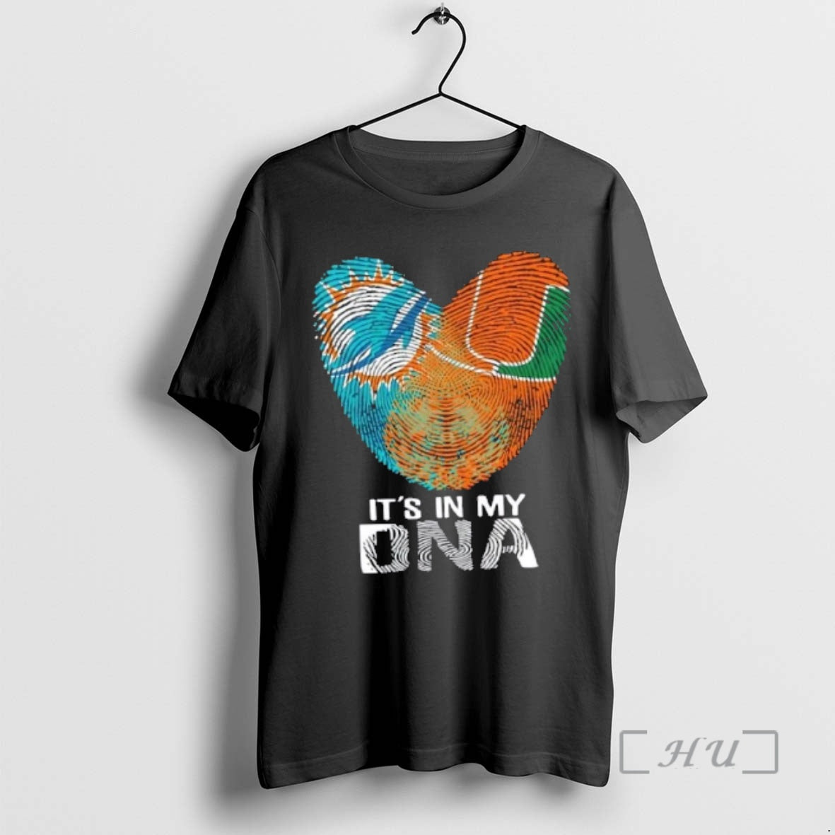 Trending Miami City Sports Dolphins X Hurricanes Its In My Dna Fingerprint Heart Premium - T-Shirt, Sweatshirt, Hoodie