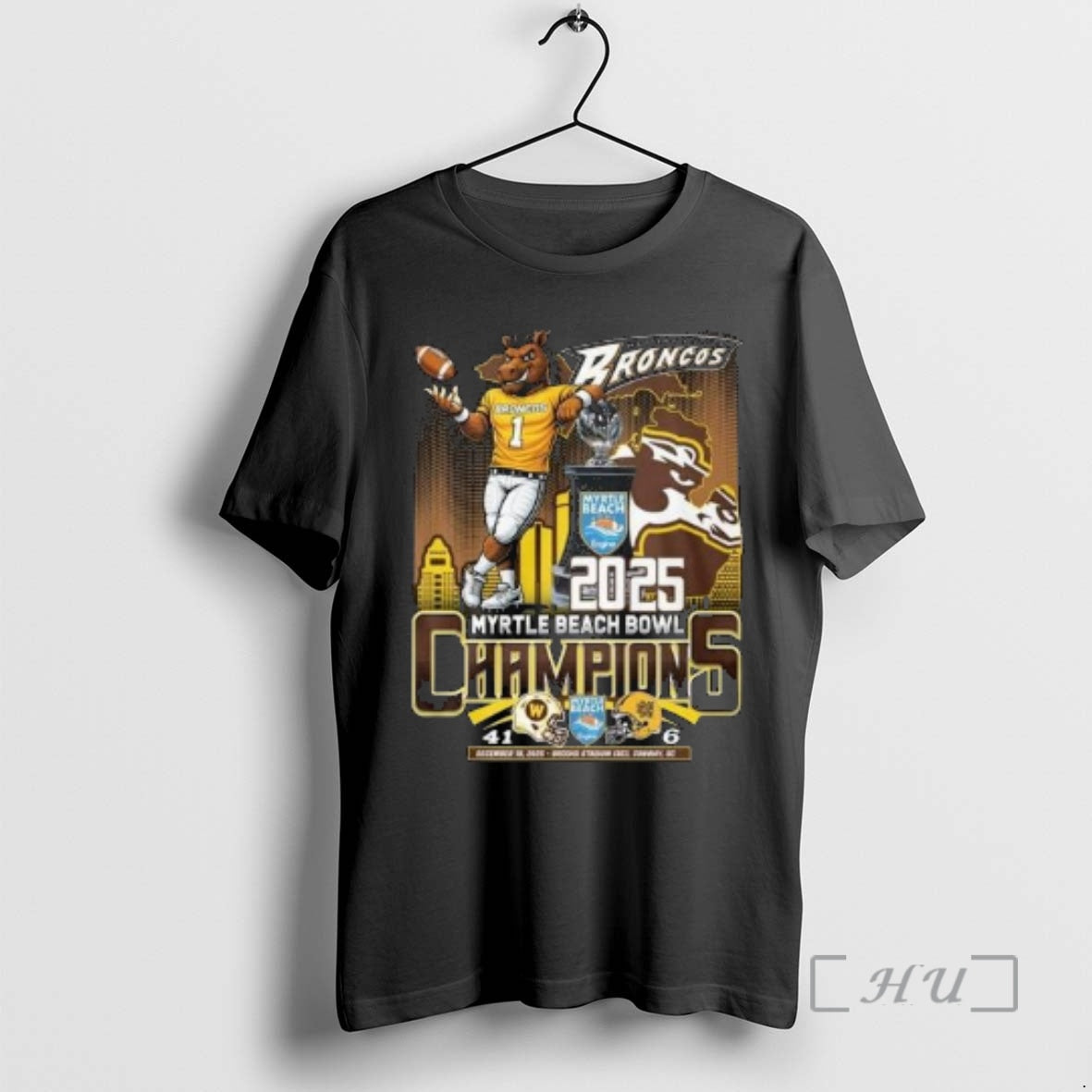 Trending Western Michigan Broncos 2025 Myrtle Beach Bowl Champions Mascot Circle Black Premium T Shirts - T-Shirt, Sweatshirt, Hoodie