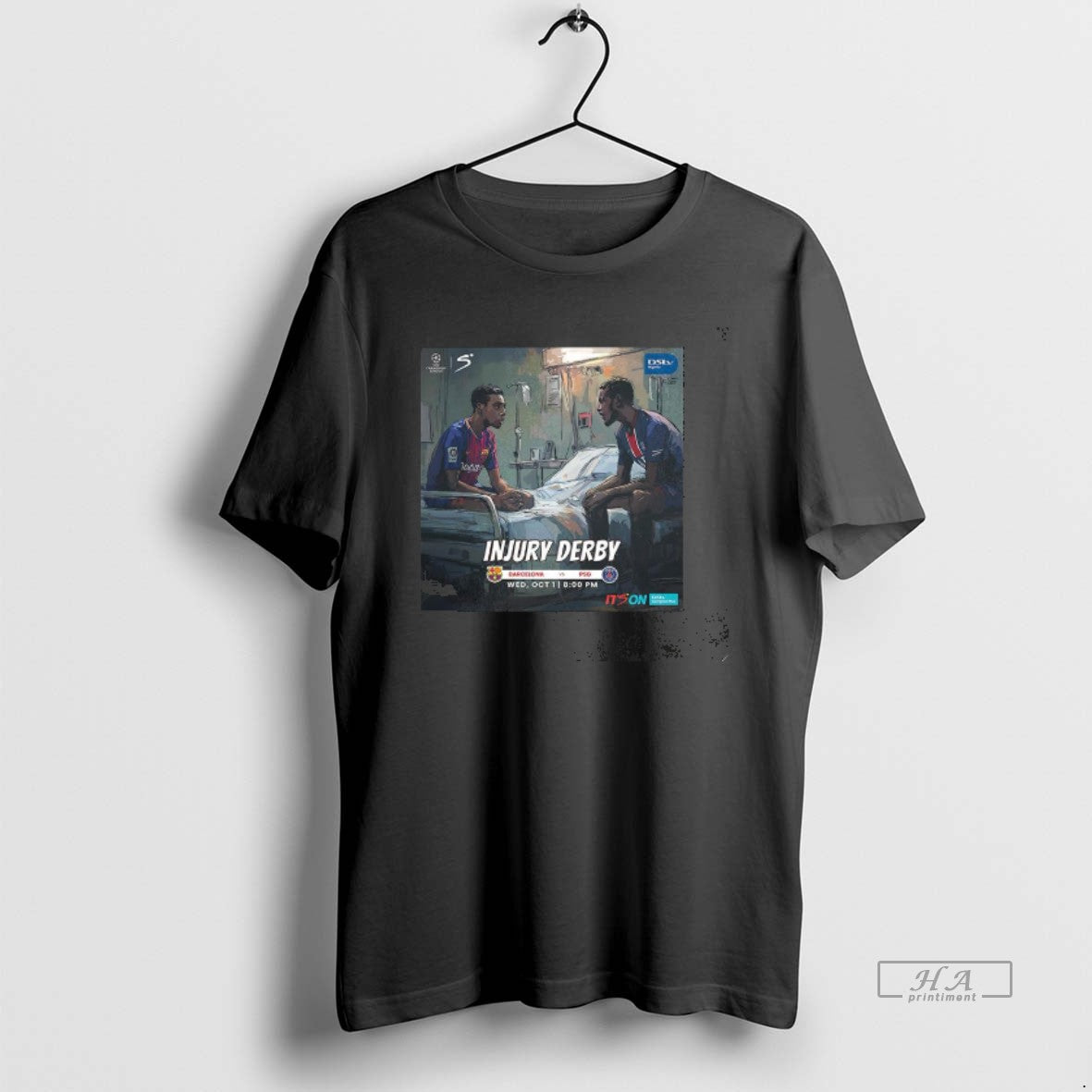 Trendy Barcelona Vs Paris Saint Germain Champions League 2025 Injury Derby Unisex T-shirt, Sweatshirt, Hoodie, Long Sleeve Tee - T-Shirt, Sweatshirt, Hoodie