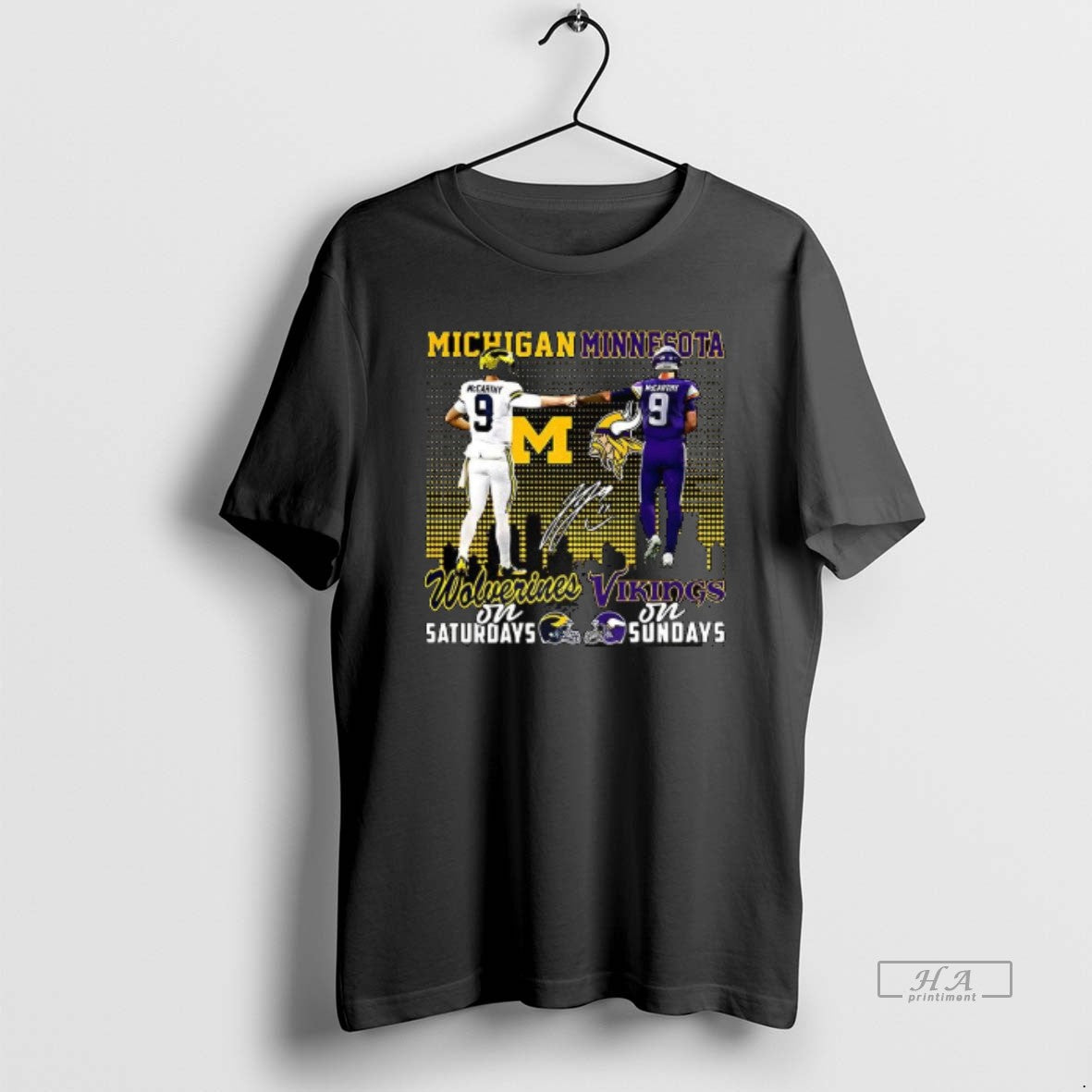 Trendy Mccarthy Michigan Wolverines On Saturdays And Minnesota Vikings On Sundays Signature - T-Shirt, Sweatshirt, Hoodie