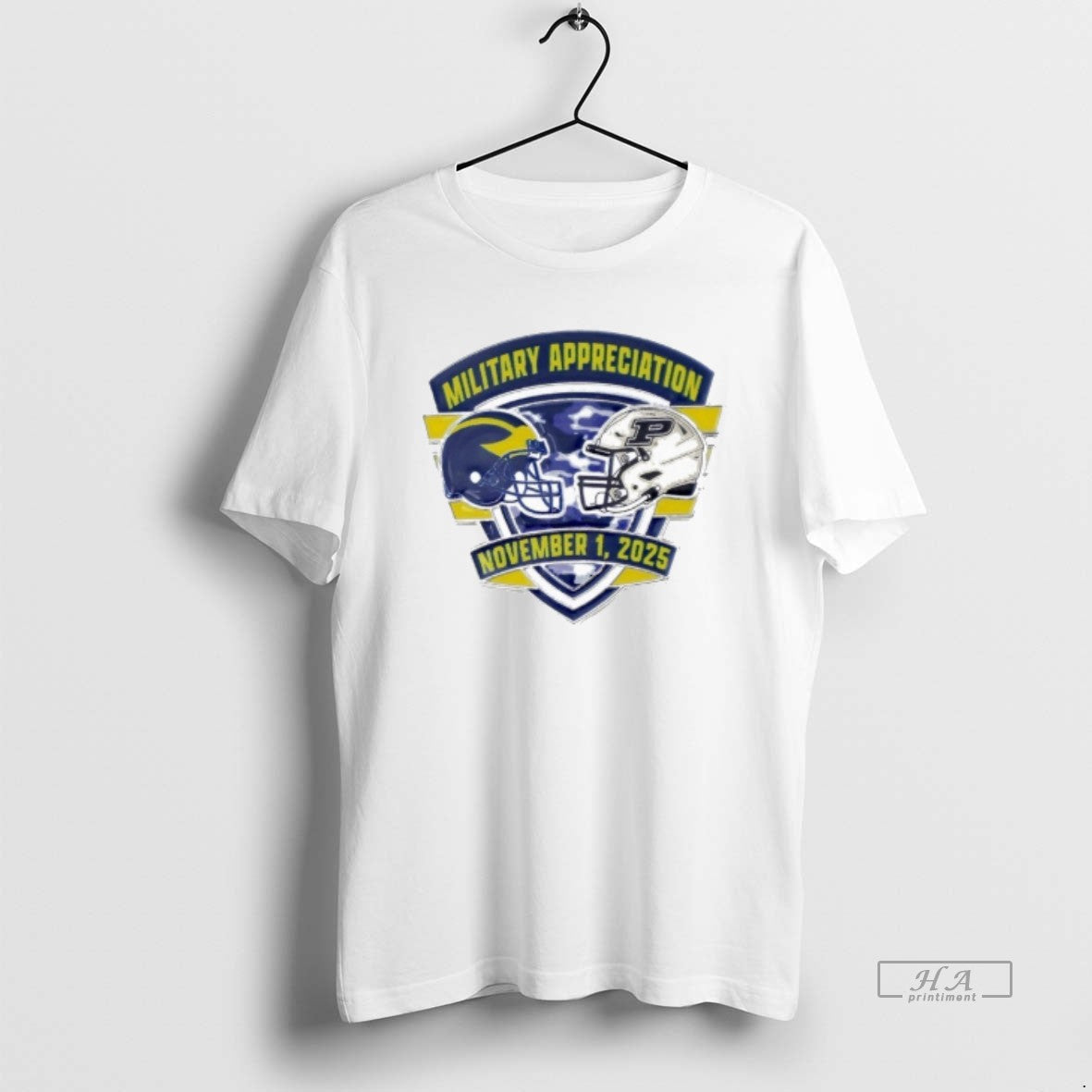 Trendy Michigan Wolverines Vs Purdue Boilermakers 2025 Gameday Military Appreciation Unisex T-shirt, Sweatshirt, Hoodie, Long Sleeve Tee - T-Shirt, Sweatshirt, Hoodie