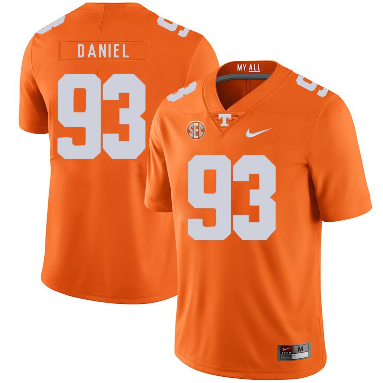 Trevor Daniel 93 Orange College Football Jersey football jersey product view 1