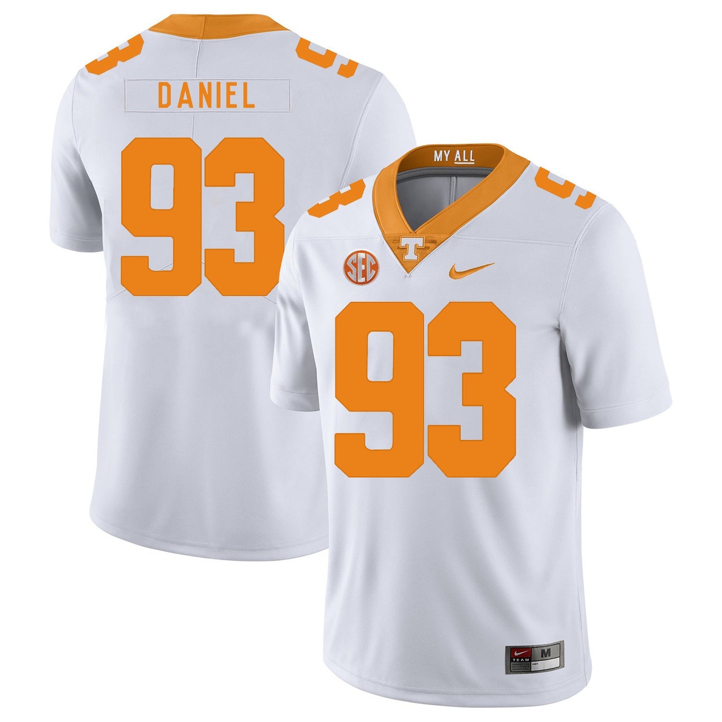 Trevor Daniel 93 White College Football Jersey football jersey product view 1