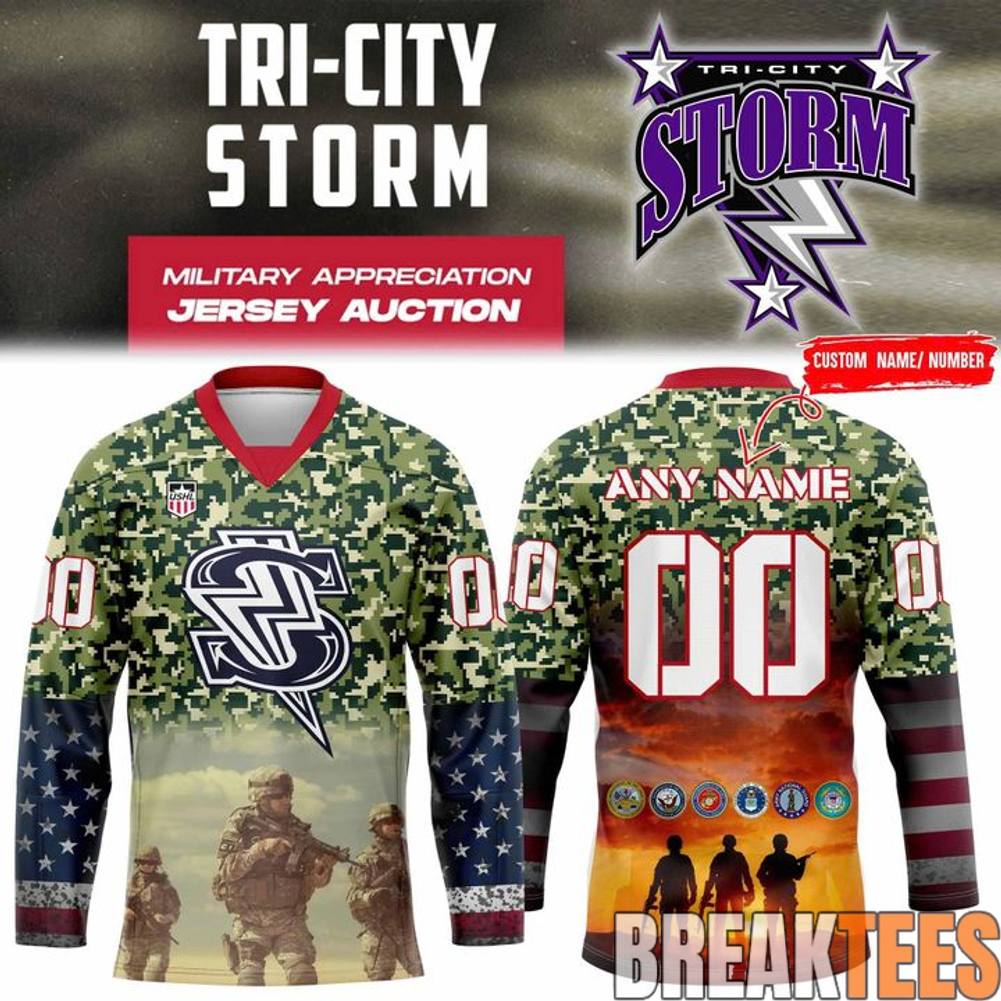 Tri-City Storm x Military Appreciation Night Hockey Jersey Unisex T-shirt, Sweatshirt, Hoodie, Long Sleeve Tee - T-Shirt, Sweatshirt, Hoodie