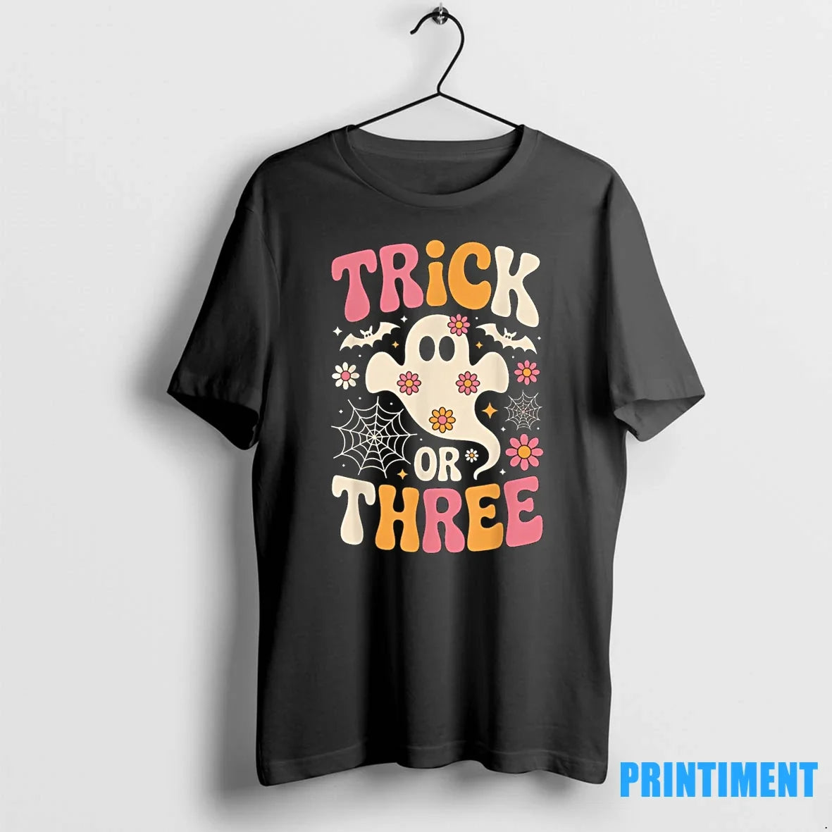 Trick Or Three 3 Years Old Birthday Groovy Ghost Halloween Tshirts Sweater Unisex T-shirt, Sweatshirt, Hoodie, Long Sleeve Tee - T-Shirt, Sweatshirt, Hoodie