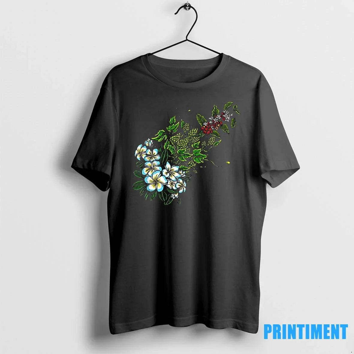 Tropical Plumeria Blossoms Green Hops Coffee Cherries Tshirts Sweater Unisex T-shirt, Sweatshirt, Hoodie, Long Sleeve Tee - T-Shirt, Sweatshirt, Hoodie