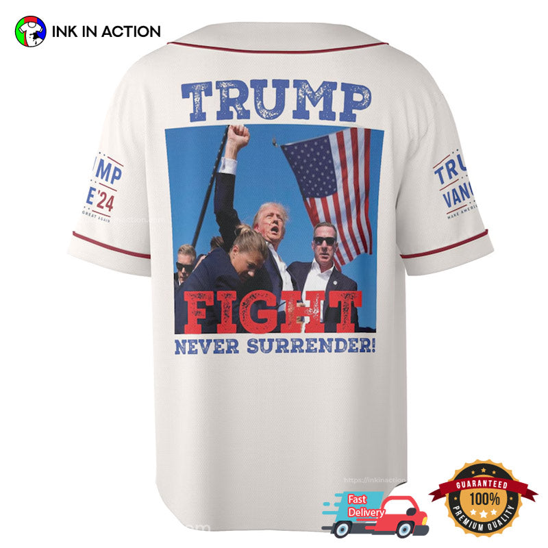 Trump Fight Never Surrender Baseball Jersey baseball jersey product view 3