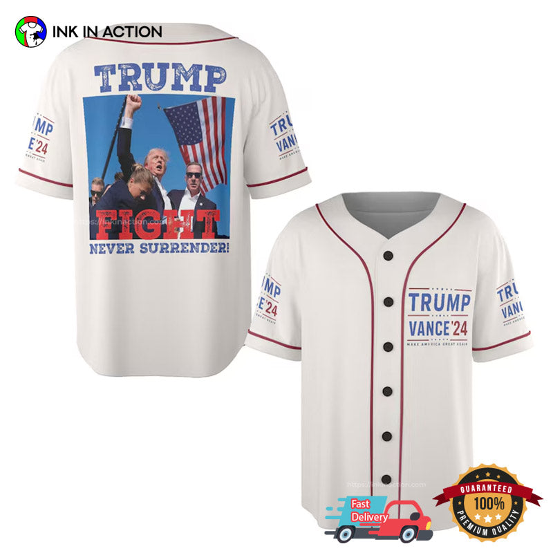 Trump Fight Never Surrender Baseball Jersey baseball jersey product view 1