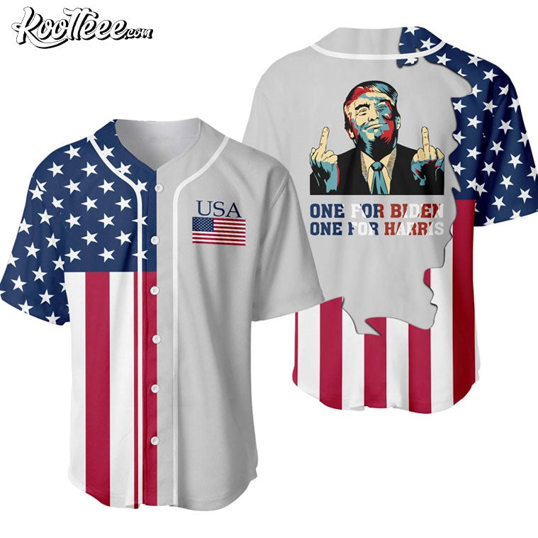 Trump Middle Finger One For Biden One For Harris Baseball Jersey baseball jersey product view 1