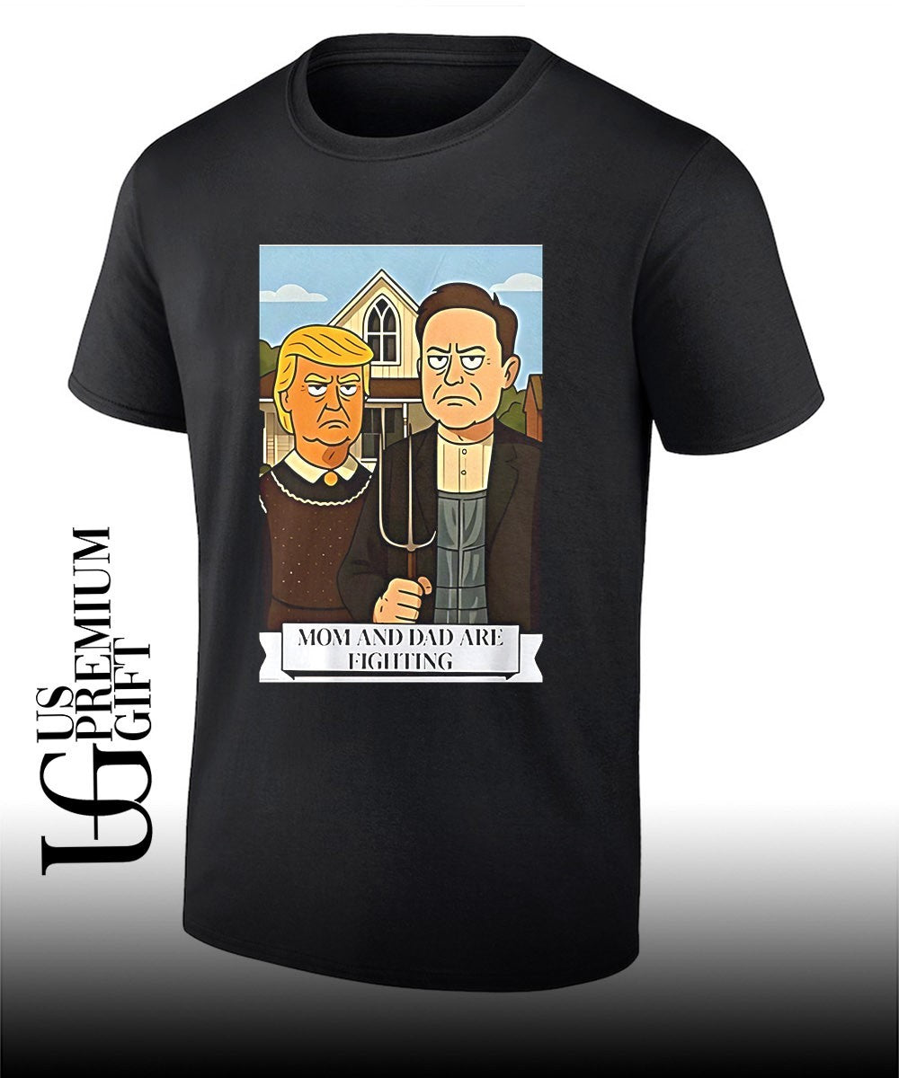 Trump and Elon Musk Mom and Dad are fighting cartoon shirt Unisex T-shirt, Sweatshirt, Hoodie, Long Sleeve Tee - T-Shirt, Sweatshirt, Hoodie