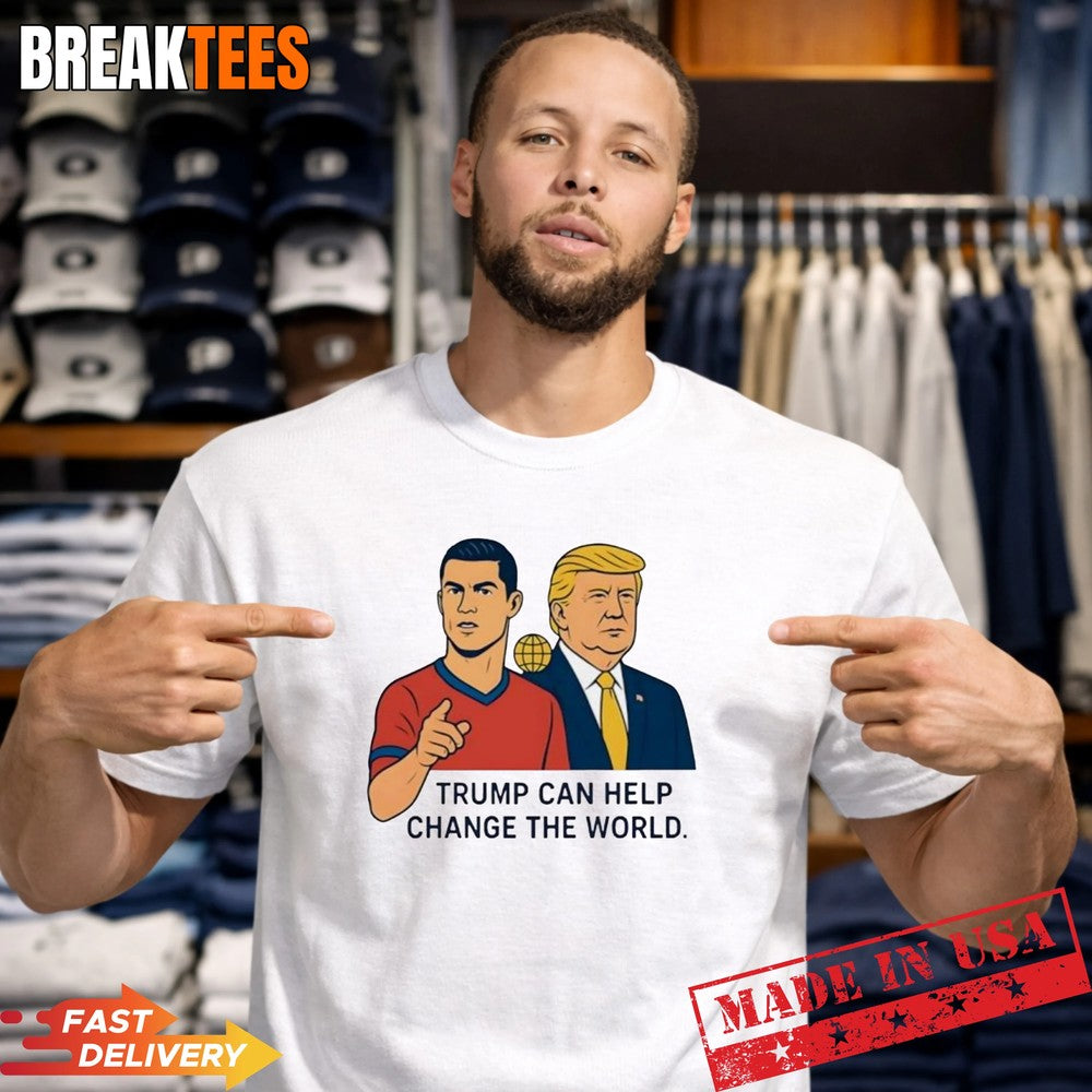 Trump and Ronaldo Change the world parody comic t-shirt Unisex T-shirt, Sweatshirt, Hoodie, Long Sleeve Tee - T-Shirt, Sweatshirt, Hoodie