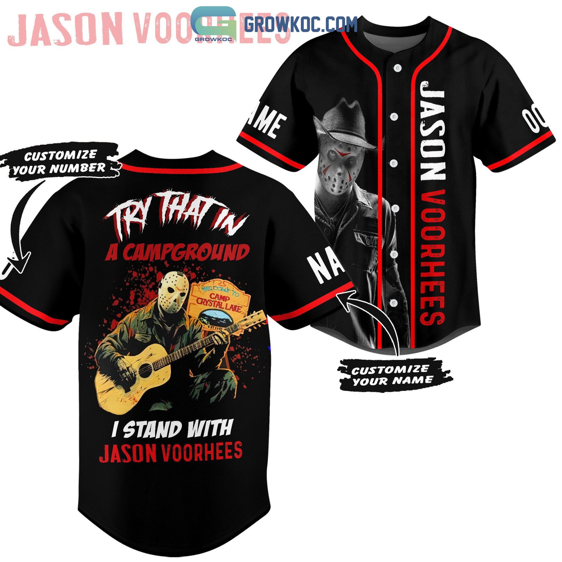 Try That In A Campground I Stand With Jason Voorhees Personalized Baseball Jersey baseball jersey product view 1