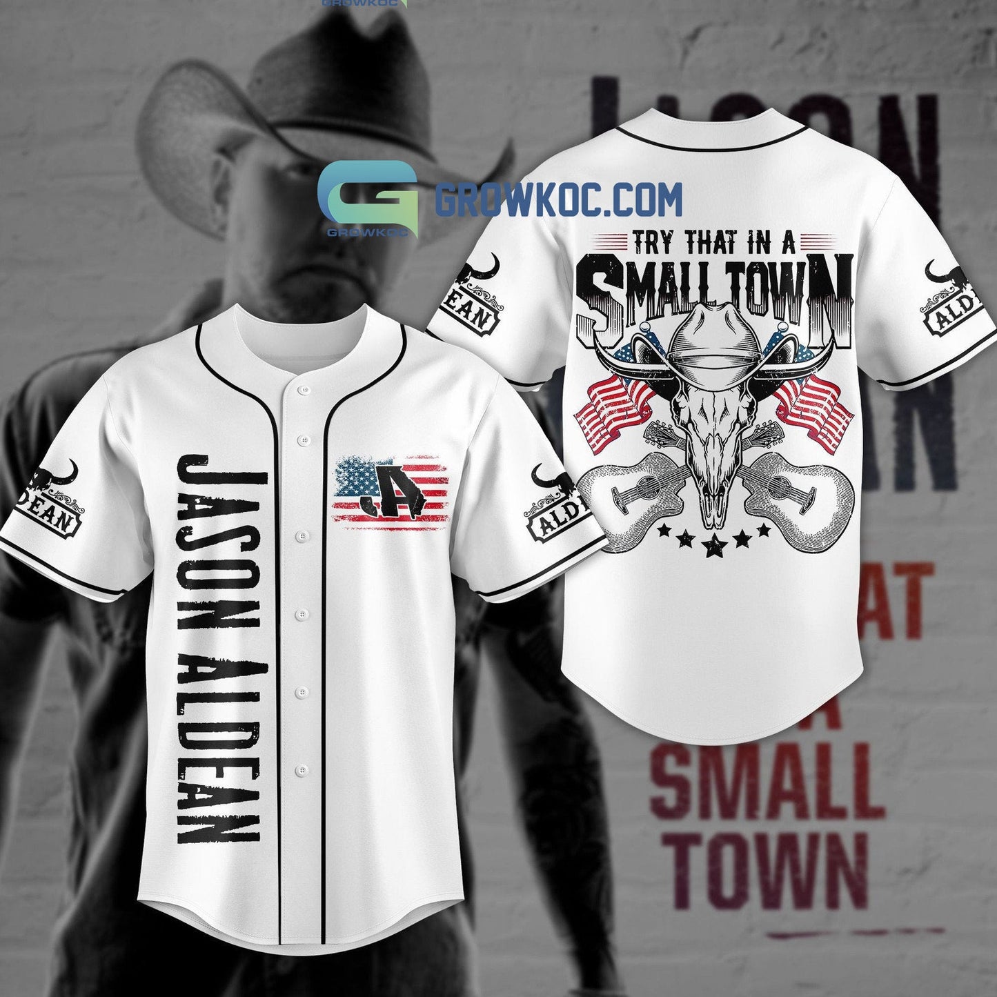 Try That In A Small Town Jason Aldean White Design Baseball Jersey baseball jersey product view 1
