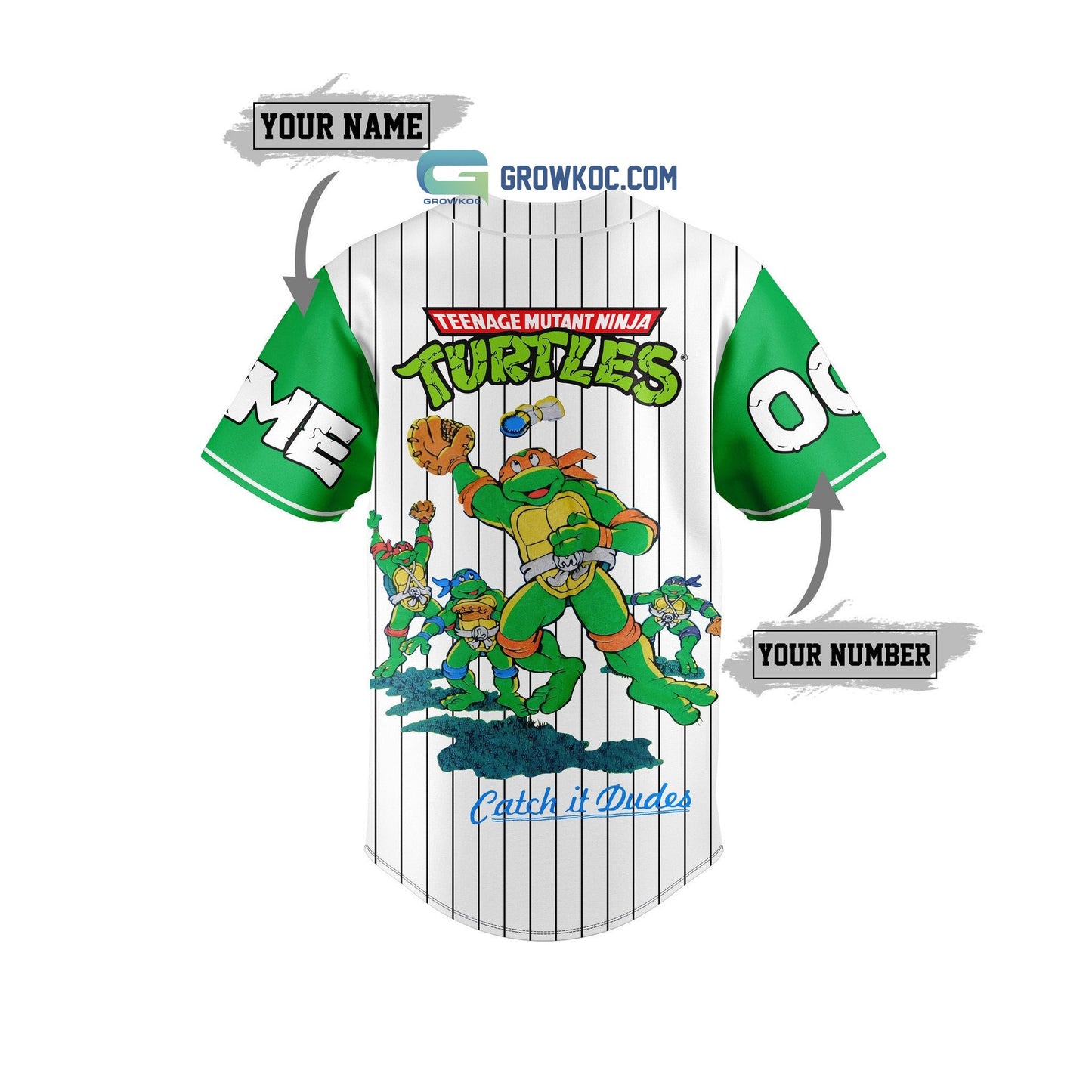 Turtles Teenage Mutant Ninja Catch It Dudes Personalized Baseball Jersey baseball jersey product view 3