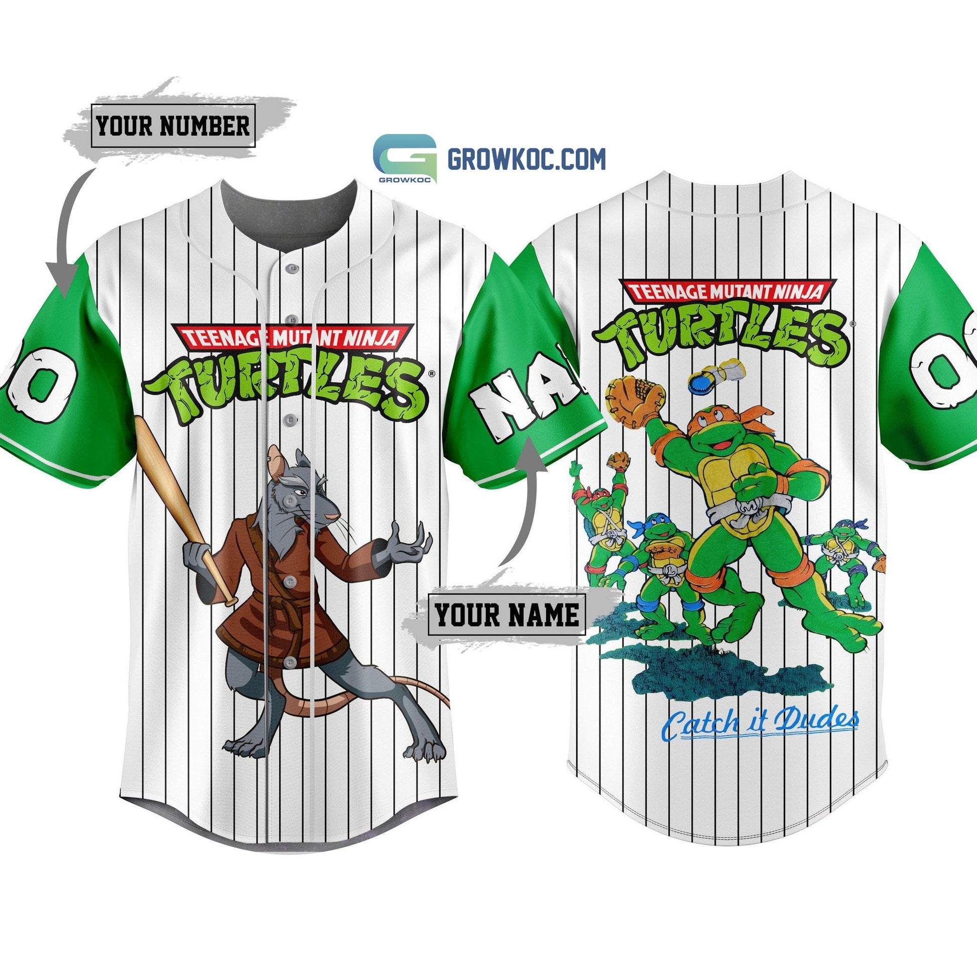 Turtles Teenage Mutant Ninja Catch It Dudes Personalized Baseball Jersey baseball jersey product view 1