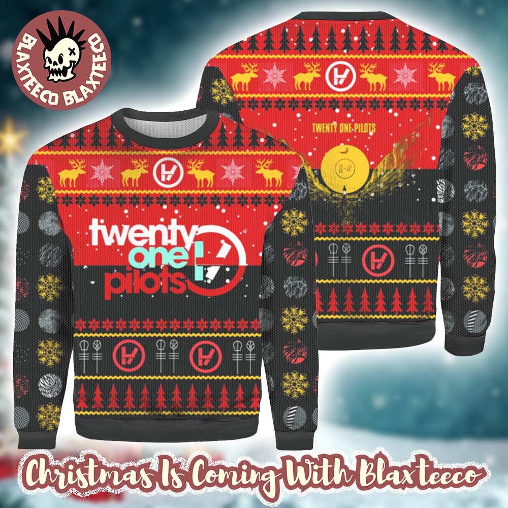 Twenty One Pilots Big Logo With Reindeer Pattern Xmas Gift Ugly Christmas Sweater Unisex T-shirt, Sweatshirt, Hoodie, Long Sleeve Tee - T-Shirt, Sweatshirt, Hoodie