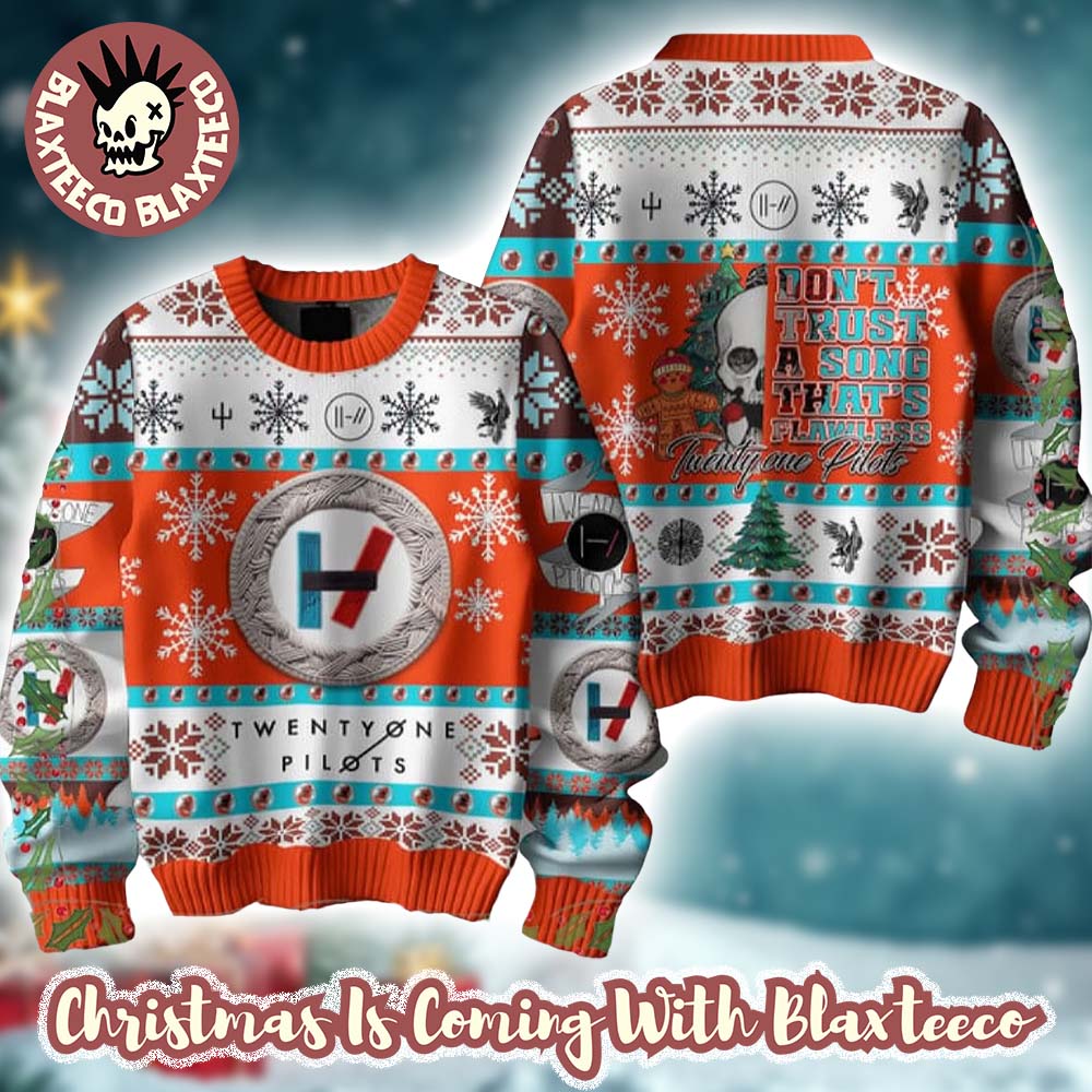 Twenty One Pilots Dont Trust A Song That Flawless Skeleton Art Knitted Ugly Christmas Sweater - T-Shirt, Sweatshirt, Hoodie