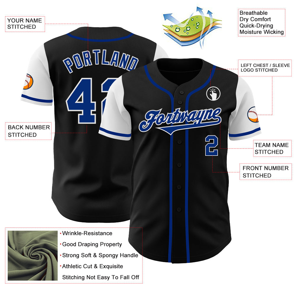 Custom Black Royal-White Authentic Two Tone Baseball Jersey baseball jersey product view 3