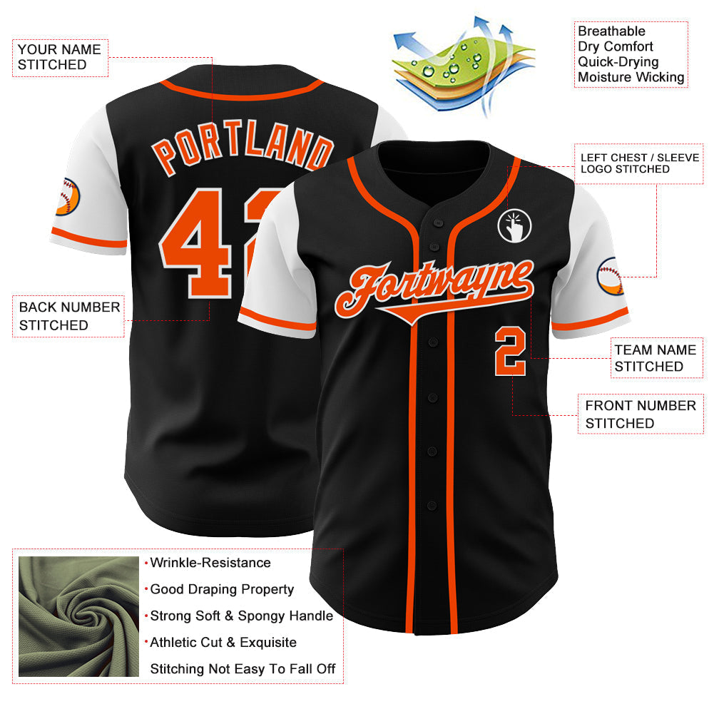 Custom Black Orange-White Authentic Two Tone Baseball Jersey baseball jersey product view 3