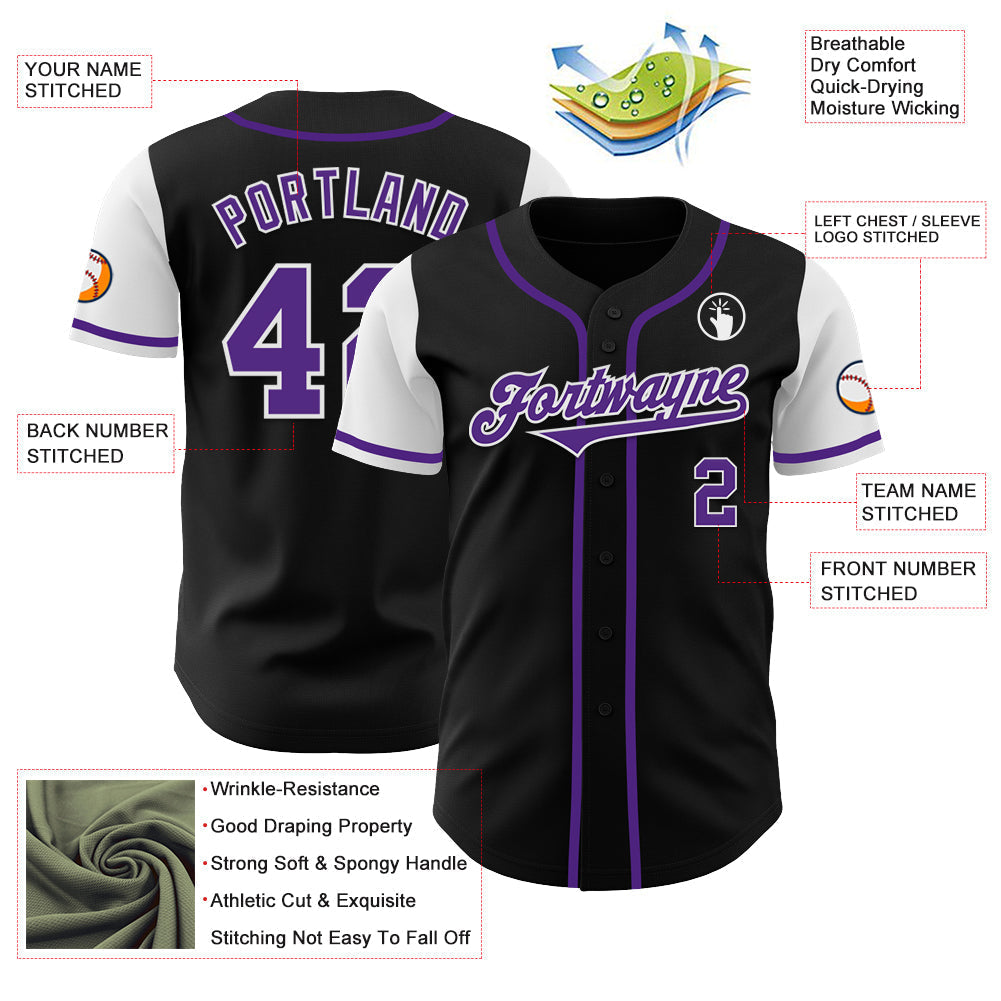 Custom Black Purple-White Authentic Two Tone Baseball Jersey baseball jersey product view 3