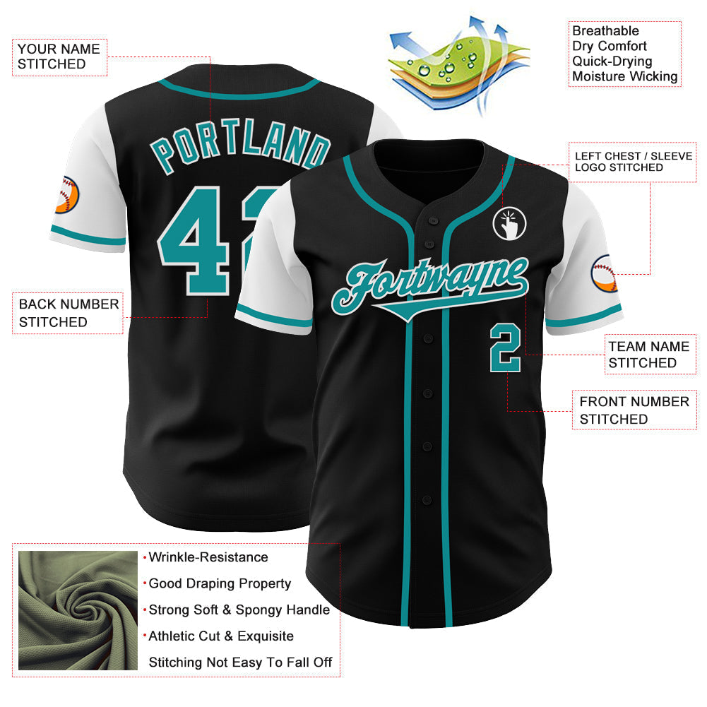 Custom Black Teal-White Authentic Two Tone Baseball Jersey baseball jersey product view 3