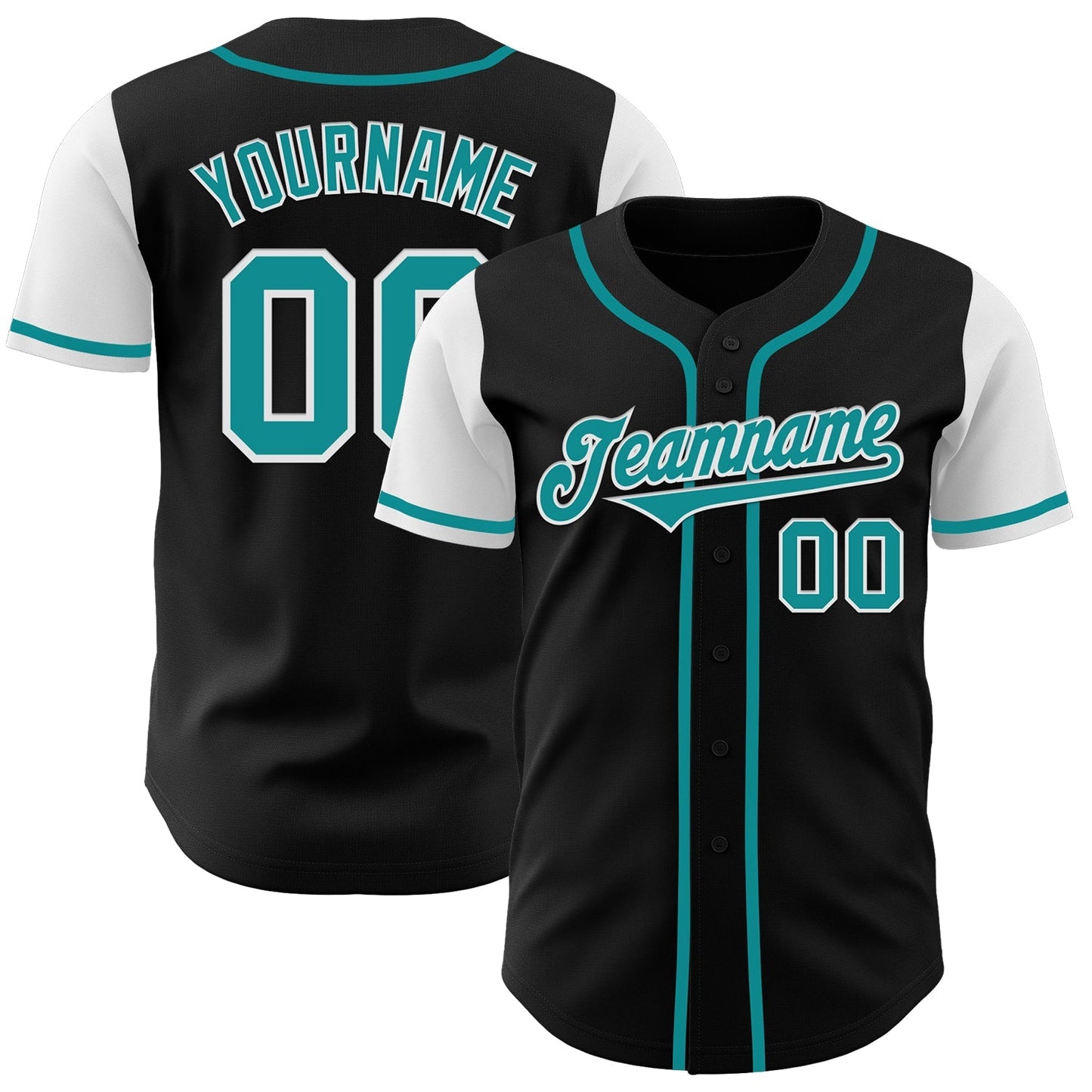 Custom Black Teal-White Authentic Two Tone Baseball Jersey baseball jersey product view 1
